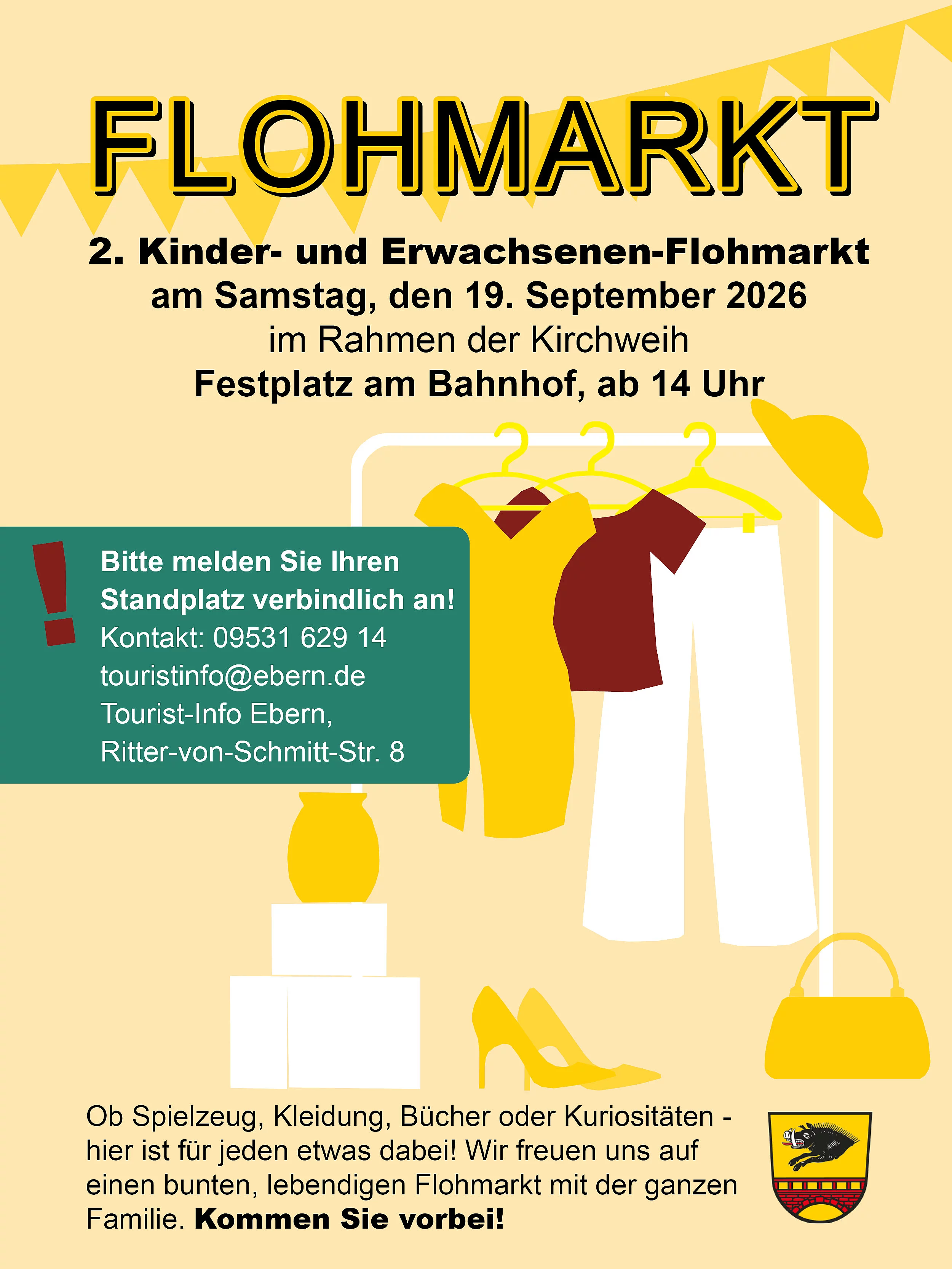 2. Kinder- und Erwachsenen-Flohmarkt am 19.09.2026 im Rahmen der Kirchweih am Festplatz am Bahnhof ab 14:00 Uhr